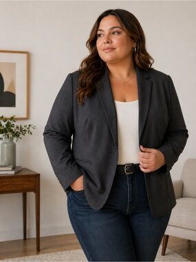 Liz Claiborne Charcoal Blazer Size 16 Classic Career Jacket Minimalist Chic